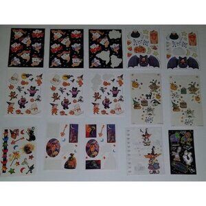 VTG Mixed Lot Halloween Stickers Temporary Tattoos Ghost Witch Black Cat Bat